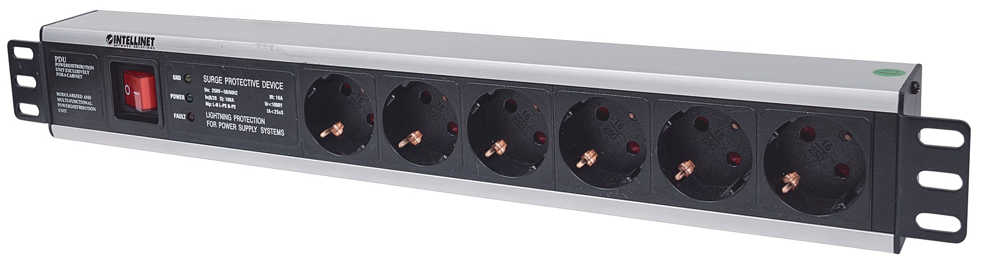 Multipresa per Rack 19'' 6 posti Spina Schuko Angolata 1.5U - Intellinet I-CASE STRIP-16SHI