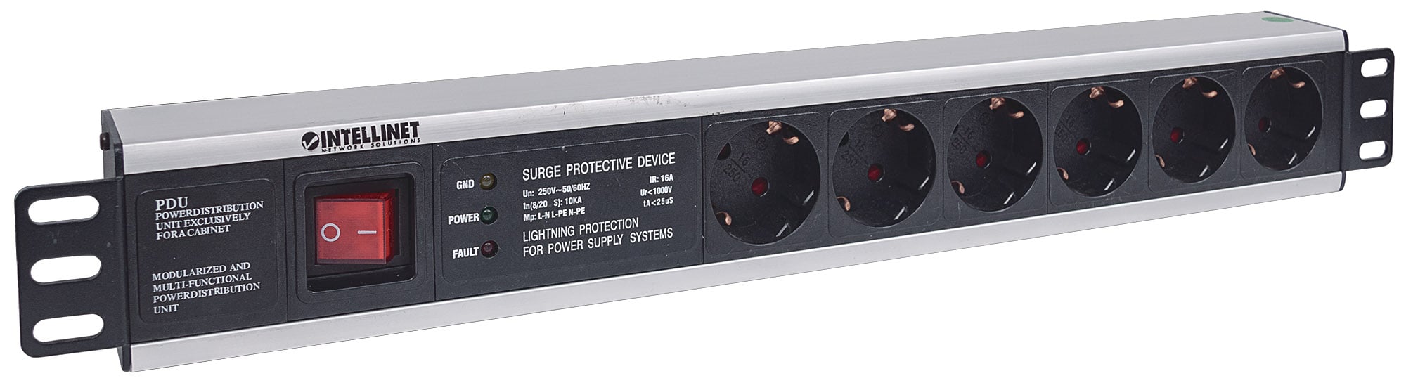 Multipresa per Rack 19'' 6 posti Spina Schuko Angolata 1.5U - Intellinet I-CASE STRIP-16SHI
