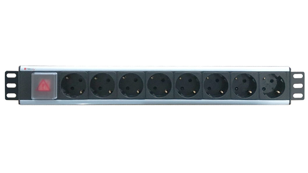 Multipresa 8 Posti da Rack 19'' con Interruttore Spina Schuko Angolata 1.5U - Techly Professional I-CASE STRIP-18SH