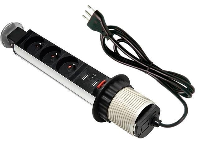 Multipresa da Scrivania 3 vie Pop-Up a Scomparsa con 2 USB - Techly Professional I-CASE STRIP-3U