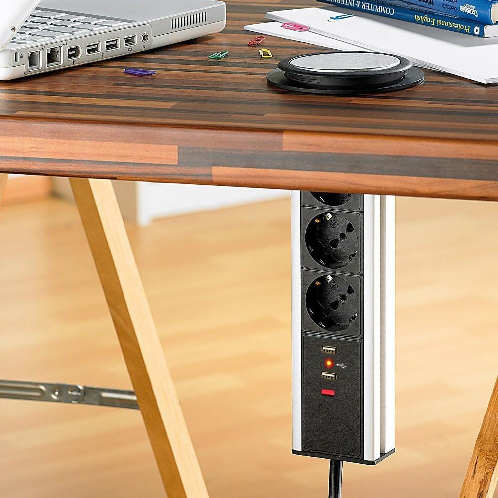 Multipresa da Scrivania 3 vie Pop-Up a Scomparsa con 2 USB - Techly Professional I-CASE STRIP-3U