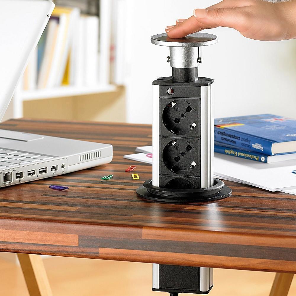 Multipresa da Scrivania 3 vie Pop-Up a Scomparsa con 2 USB - Techly Professional I-CASE STRIP-3U