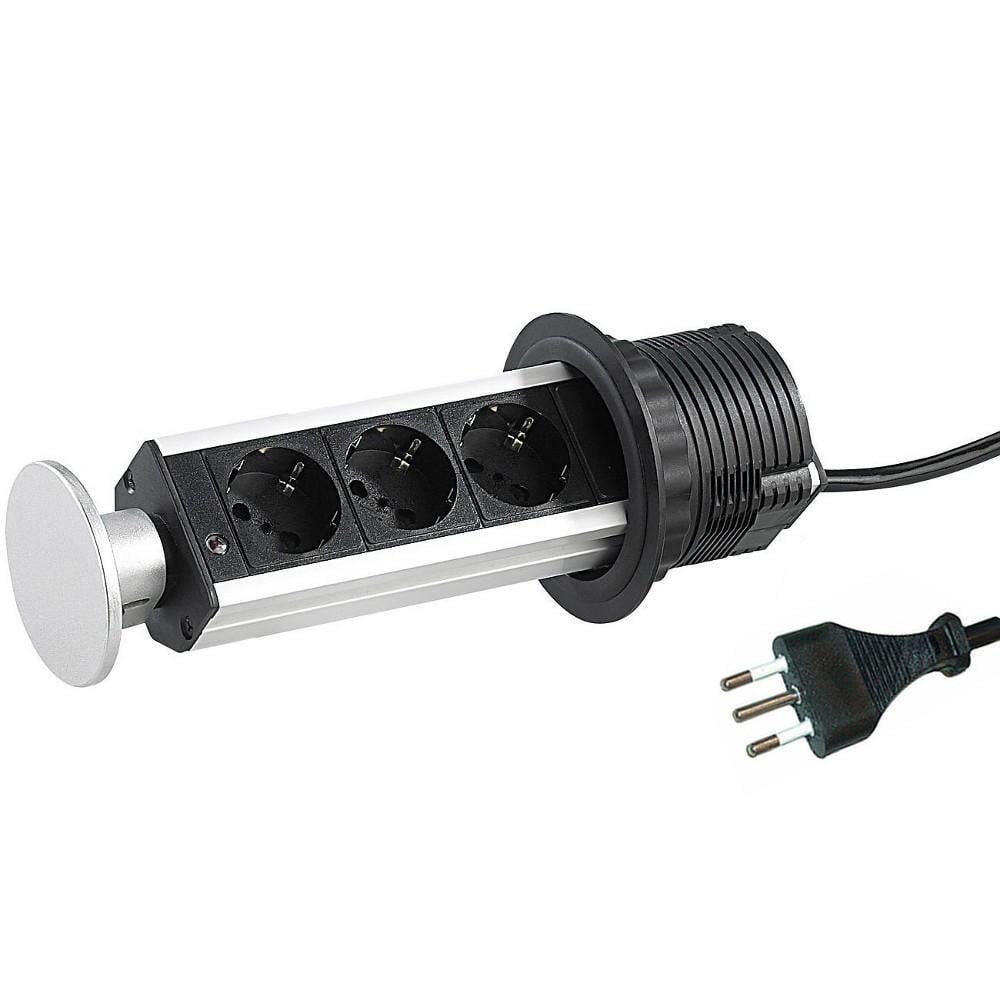 Multipresa da Scrivania 3 vie Pop-Up a Scomparsa con 2 USB - Techly Professional I-CASE STRIP-3U