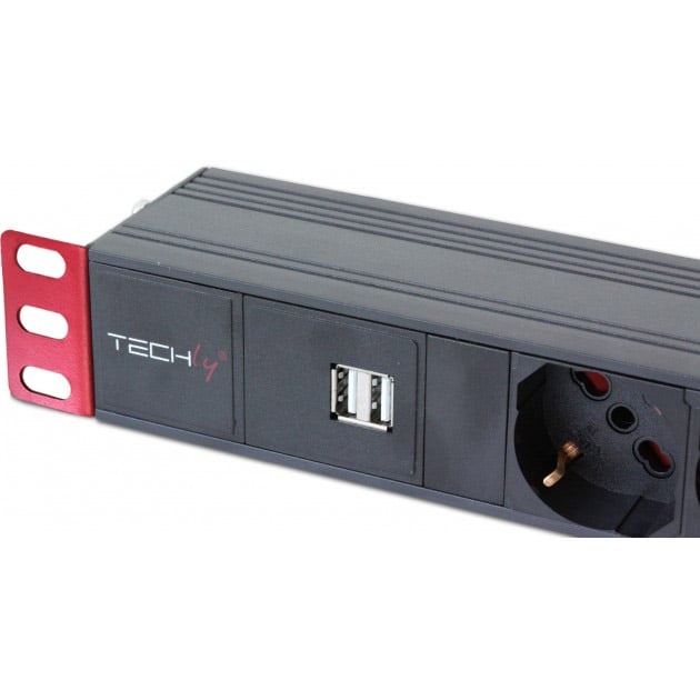 Multipresa 6 Posti da Rack 19'' con Interruttore 2xUSB Spina Italiana 1U - Techly Professional I-CASE STRIP-62U