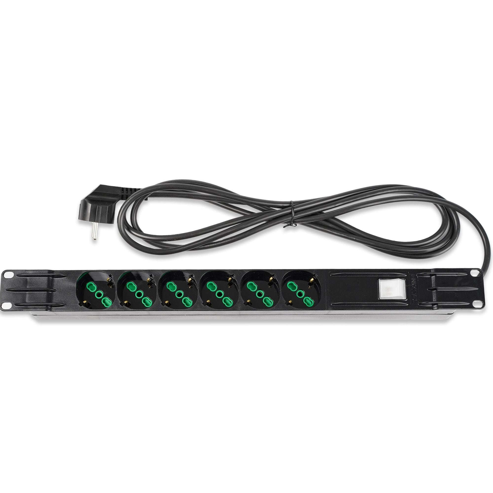 Multipresa 6 Posti da Rack 19'' Cavo 3m Spina Schuko Angolata 1U - FME I-CASE STRIP-6BKF