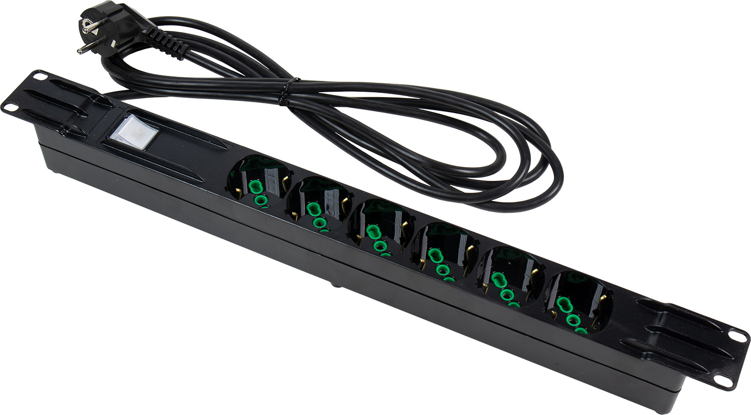 Multipresa 6 Posti da Rack 19'' Cavo 3m Spina Schuko Angolata 1U - FME I-CASE STRIP-6BKF