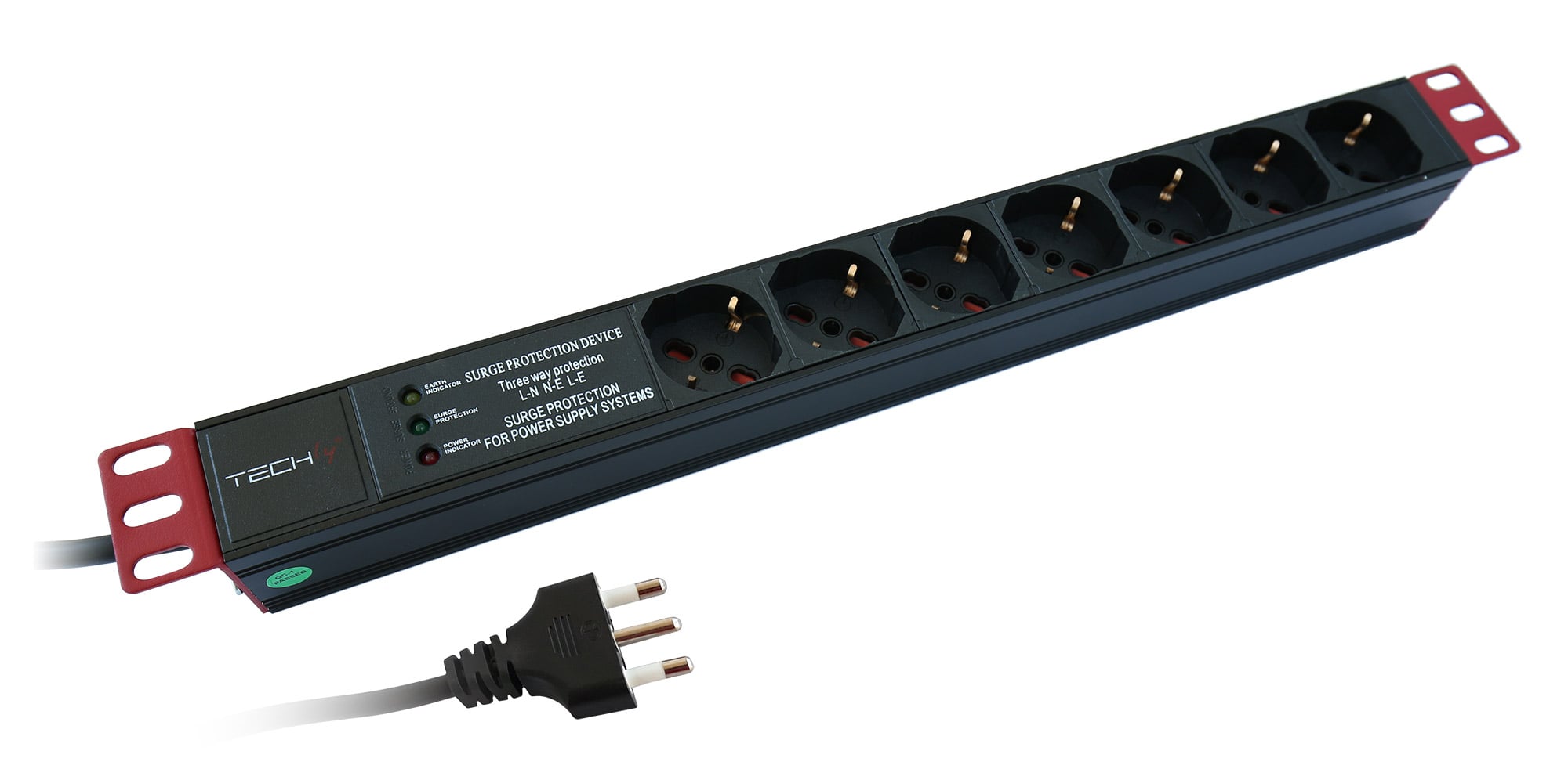 Multipresa 7 Posti da Rack 19'' con Filtro di Protezione 3 LED Spina Italiana 1U - Techly Professional I-CASE STRIP-71PTY
