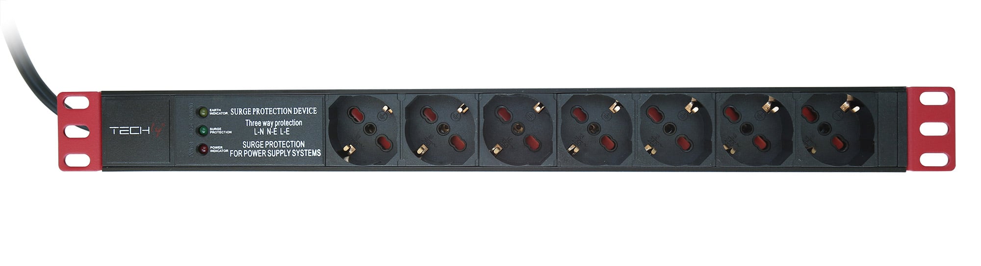 Multipresa 7 Posti da Rack 19'' con Filtro di Protezione 3 LED Spina Italiana 1U - Techly Professional I-CASE STRIP-71PTY