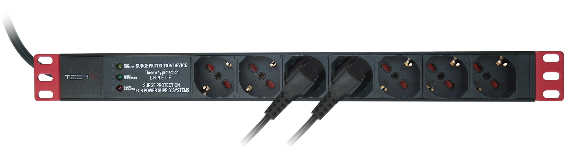 Multipresa 7 Posti da Rack 19'' con Filtro di Protezione 3 LED Spina Italiana 1U - Techly Professional I-CASE STRIP-71PTY