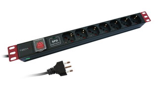 Power strip 7 UNEL outlets Rack 19" with SPD Surge Limiter Italian Plug 1U - Techly Professional I-CASE STRIP-71U