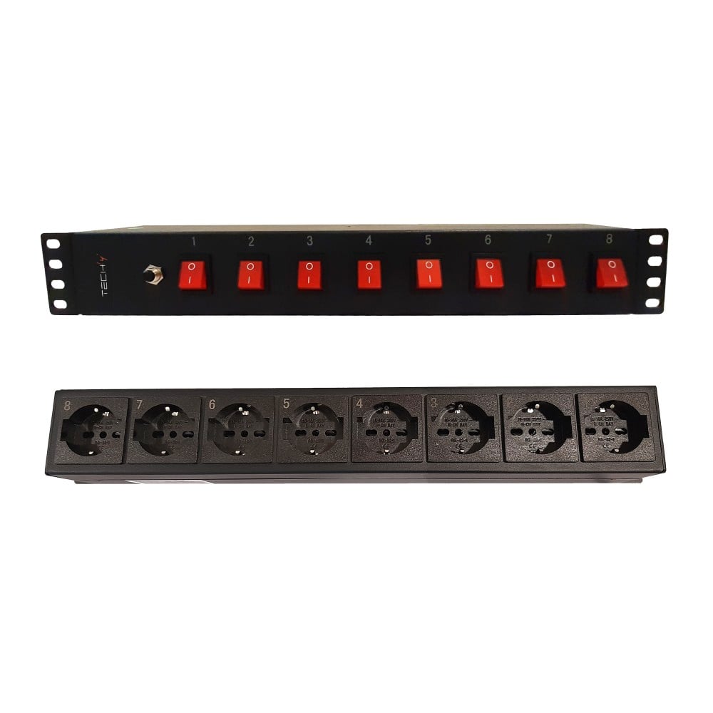 Multipresa a 8 Posti da Rack 19'' con 8 Interruttori Luminosi 1,5U - Techly Professional I-CASE STRIP-815I