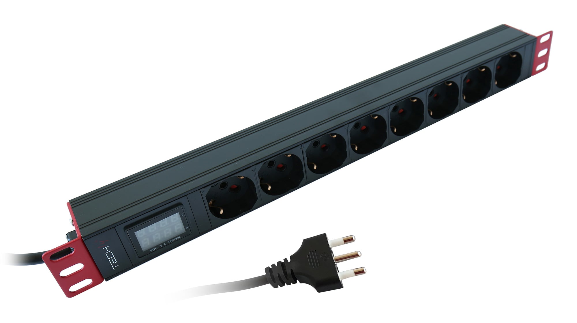 Multipresa 8 Posti da Rack 19'' con Misuratore Voltaggio e Amperaggio Spina Italiana 1U - Techly Professional I-CASE STRIP-81UM
