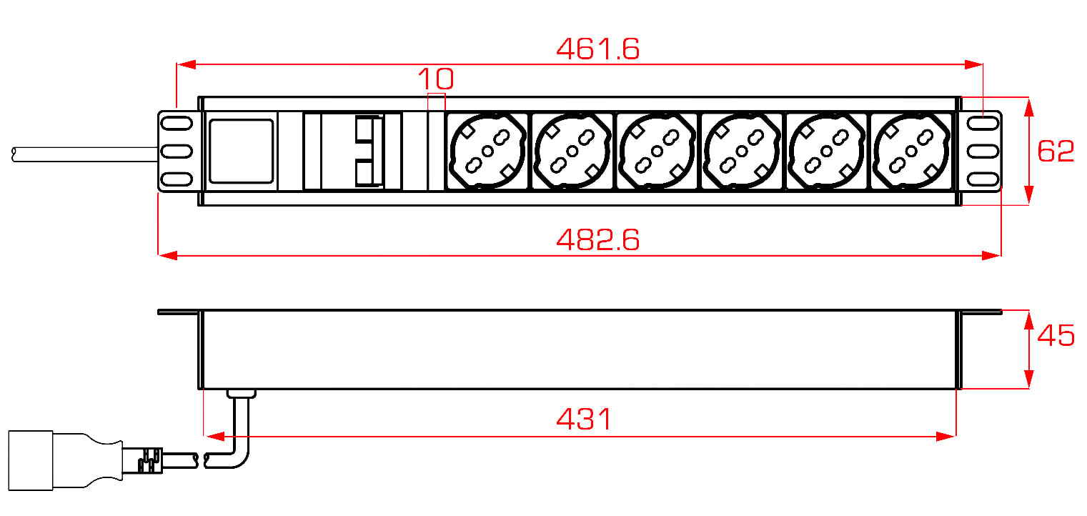 Multipresa 6 Posti da Rack 19'' con Magnetotermico Spina C20 1,5U - Techly Professional I-CASE STRIP-C20
