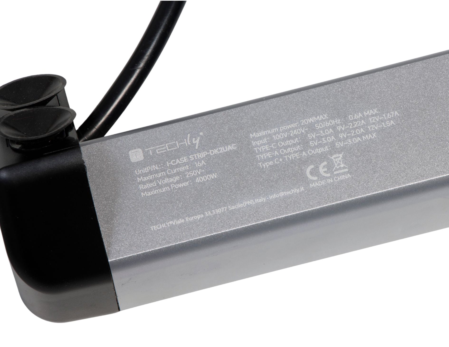 Multipresa da Tavolo 2 prese Italiane Bipasso 1 USB-C™ e 1 USB-A - Techly I-CASE STRIP-DK2UAC
