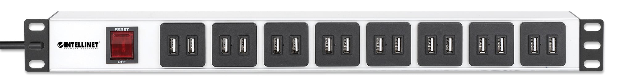 Multipresa per Rack 16 uscite USB tipo A Spina Schuko Angolata 1U - Intellinet I-CASE STRIP-U16F