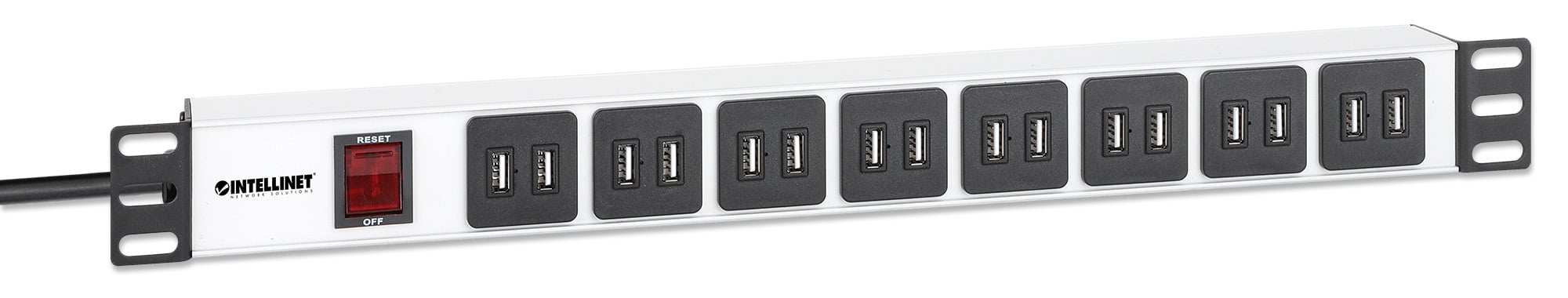 Multipresa per Rack 16 uscite USB tipo A Spina Schuko Angolata 1U - Intellinet I-CASE STRIP-U16F