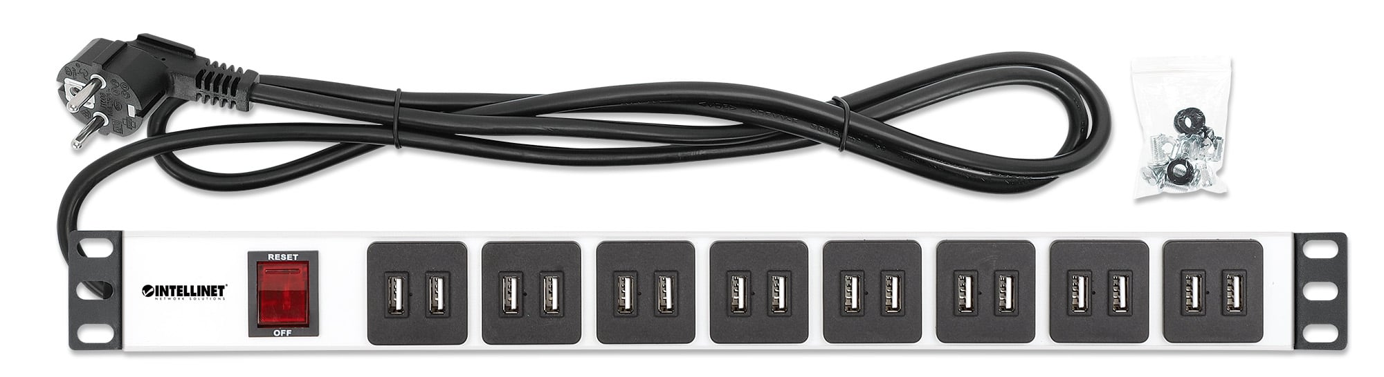Multipresa per Rack 16 uscite USB tipo A Spina Schuko Angolata 1U - Intellinet I-CASE STRIP-U16F
