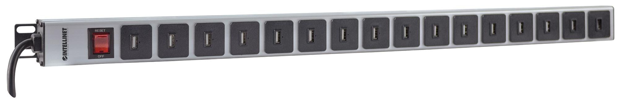Multipresa per Rack Montaggio Verticale 16 uscite USB tipo A Spina Schuko Angolata - Intellinet I-CASE STRIP-U16V