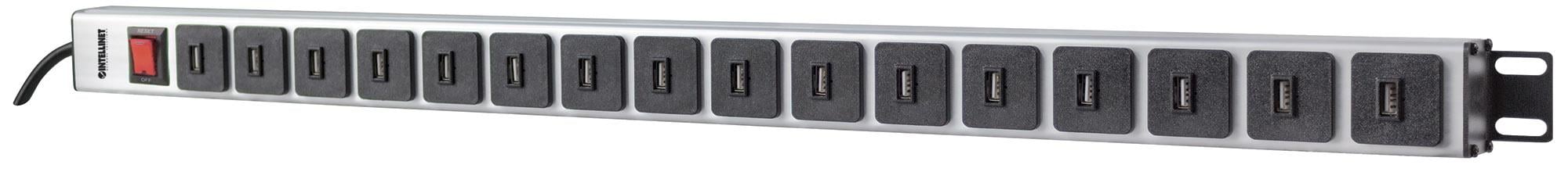 Multipresa per Rack Montaggio Verticale 16 uscite USB tipo A Spina Schuko Angolata - Intellinet I-CASE STRIP-U16V