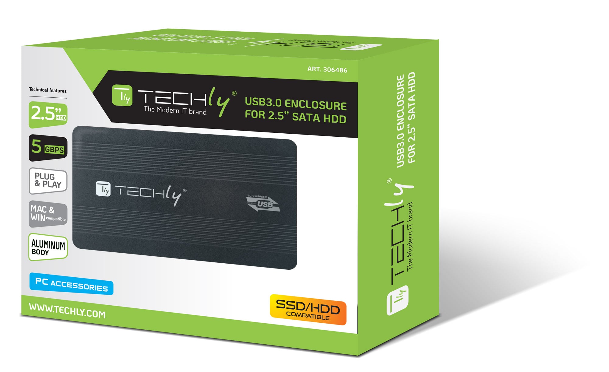 Box esterno HDD/SSD SATA 2.5'' USB 3.0 - Techly I-CASE SU3-25B