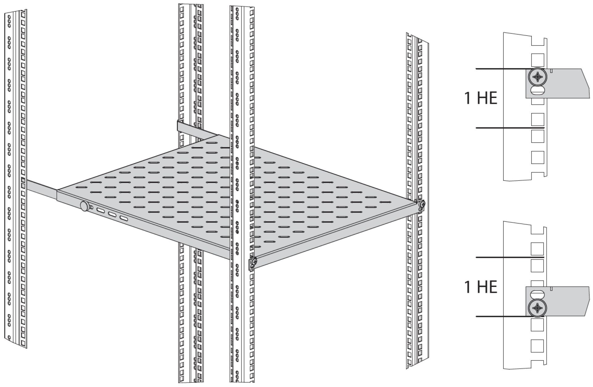 Mensola per Rack 19'' 350-450 mm 0.5U Grigio 4 Punti - I-CASE TRAY-0545G