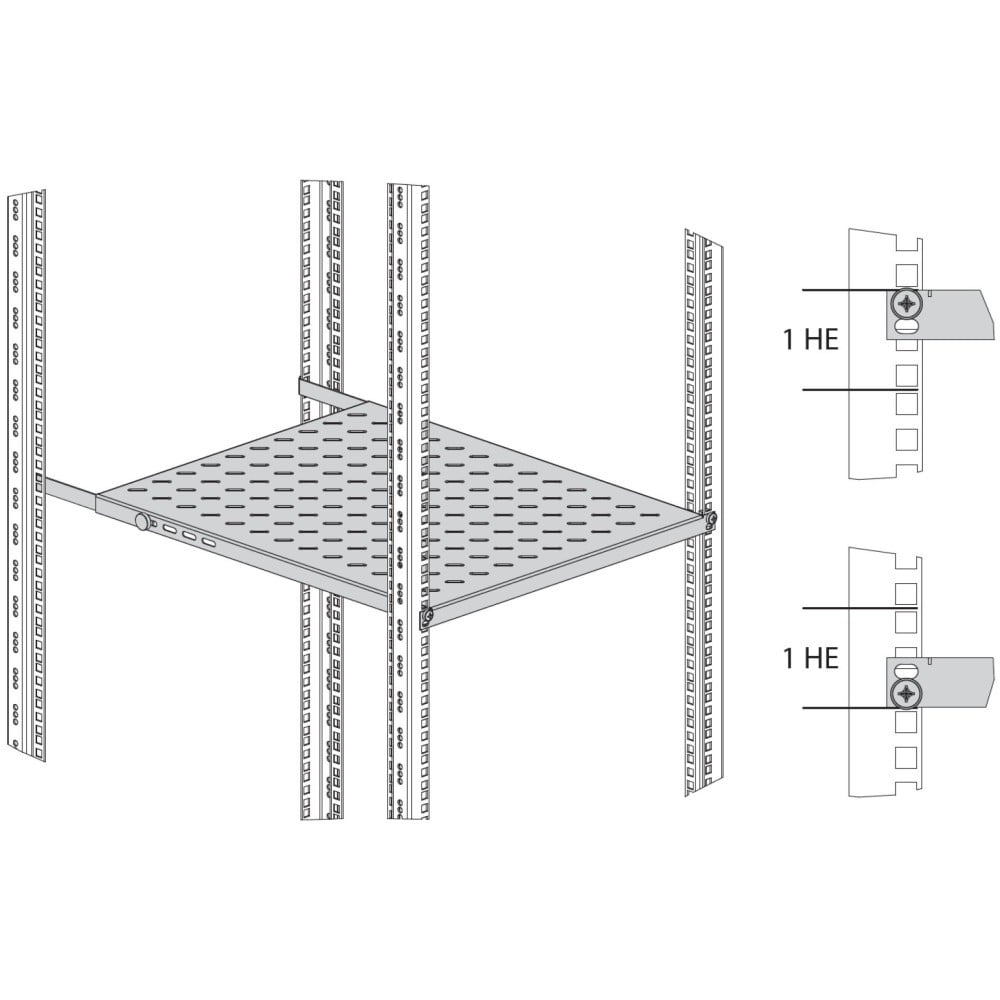 Mensola per Rack 19'' 550-650 mm 0.5U Nero 4 Punti - I-CASE TRAY-0565B