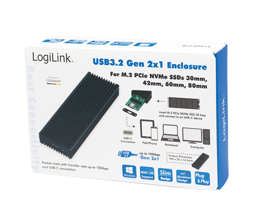 Box Esterno SSD USB3.2 Gen 2x1 USB-C™ PCIe NVMe - Logilink I-CASE U322-PCIENV