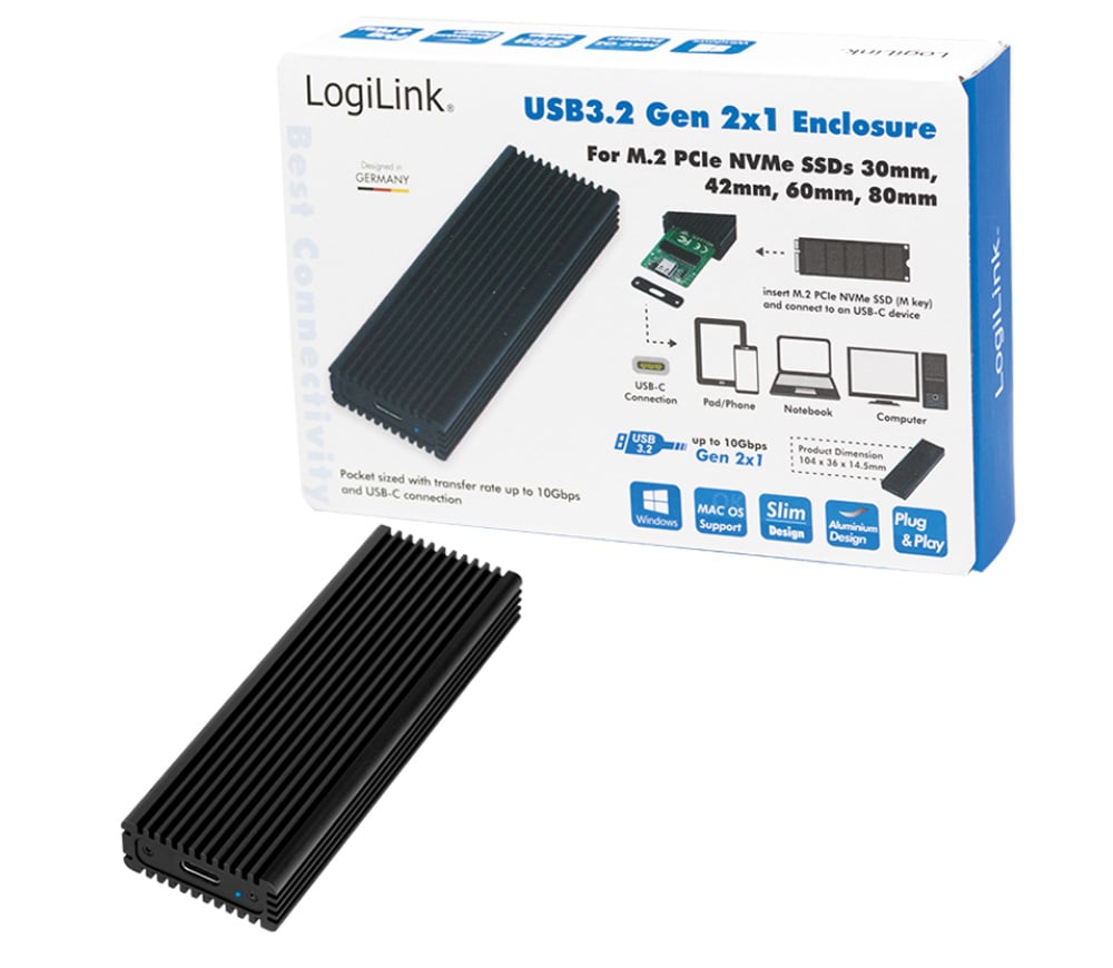 Box Esterno SSD USB3.2 Gen 2x1 USB-C™ PCIe NVMe - Logilink I-CASE U322-PCIENV