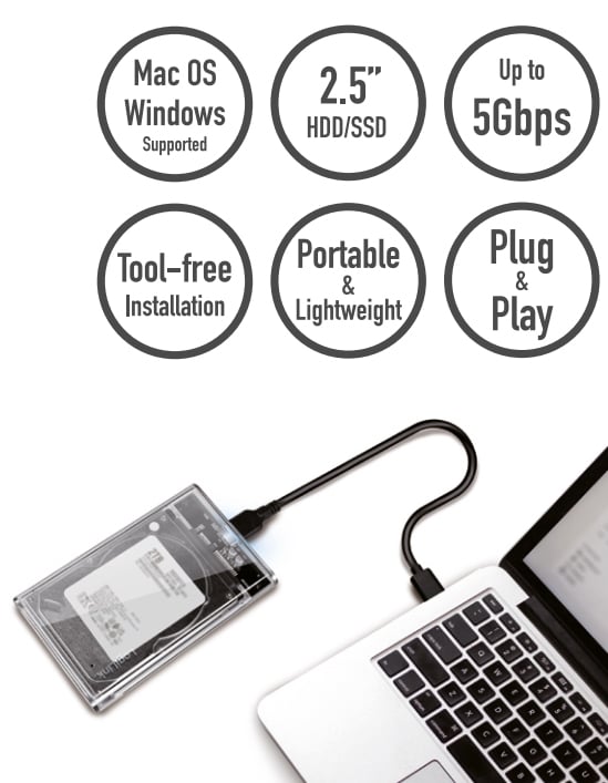 Box HDD/SSD Esterno per Disco Rigido 2.5'' USB 3.0 Trasparente con LED - Logilink I-CASE USB3-SL25TRS