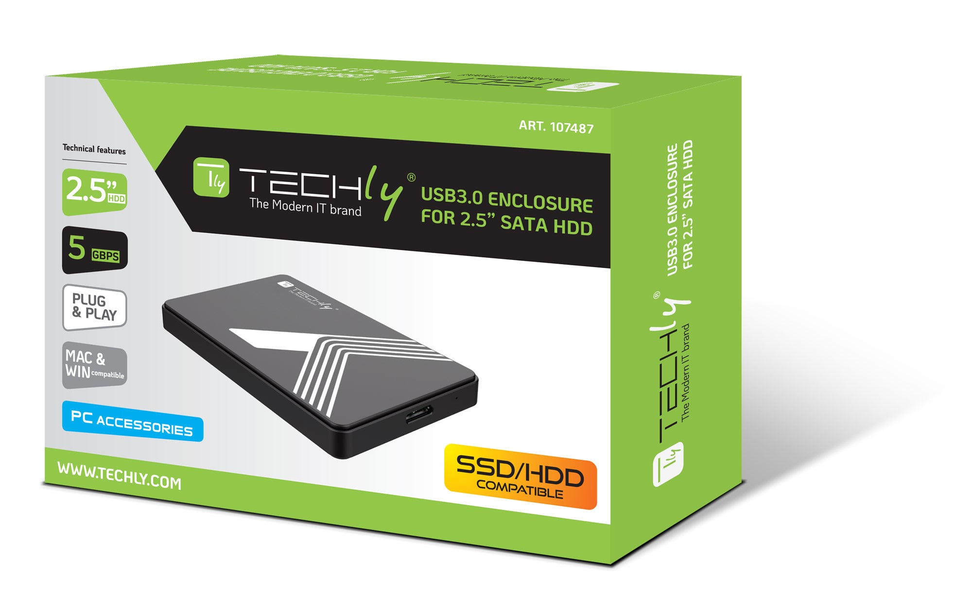 Box Esterno USB3.0 per HDD/SSD SATA 2,5'' Nero - Techly I-CASE USB3-SL25TY