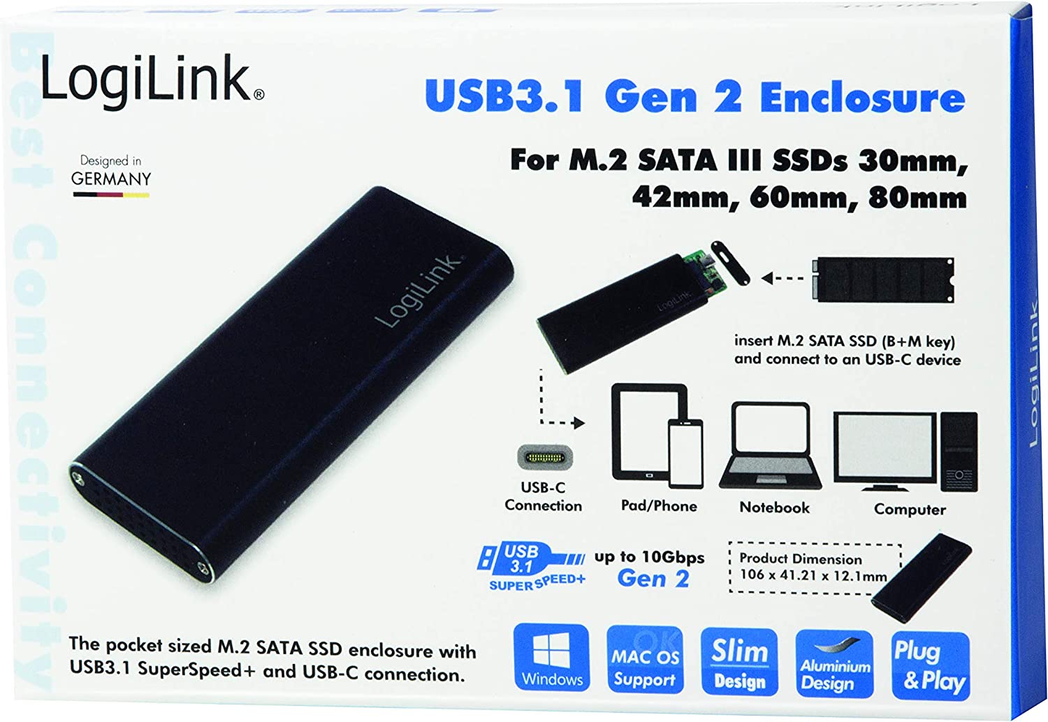 Box Esterno USB3.1 Gen 2 per SSD SATA M.2 - Logilink I-CASE USB31C-NGFF