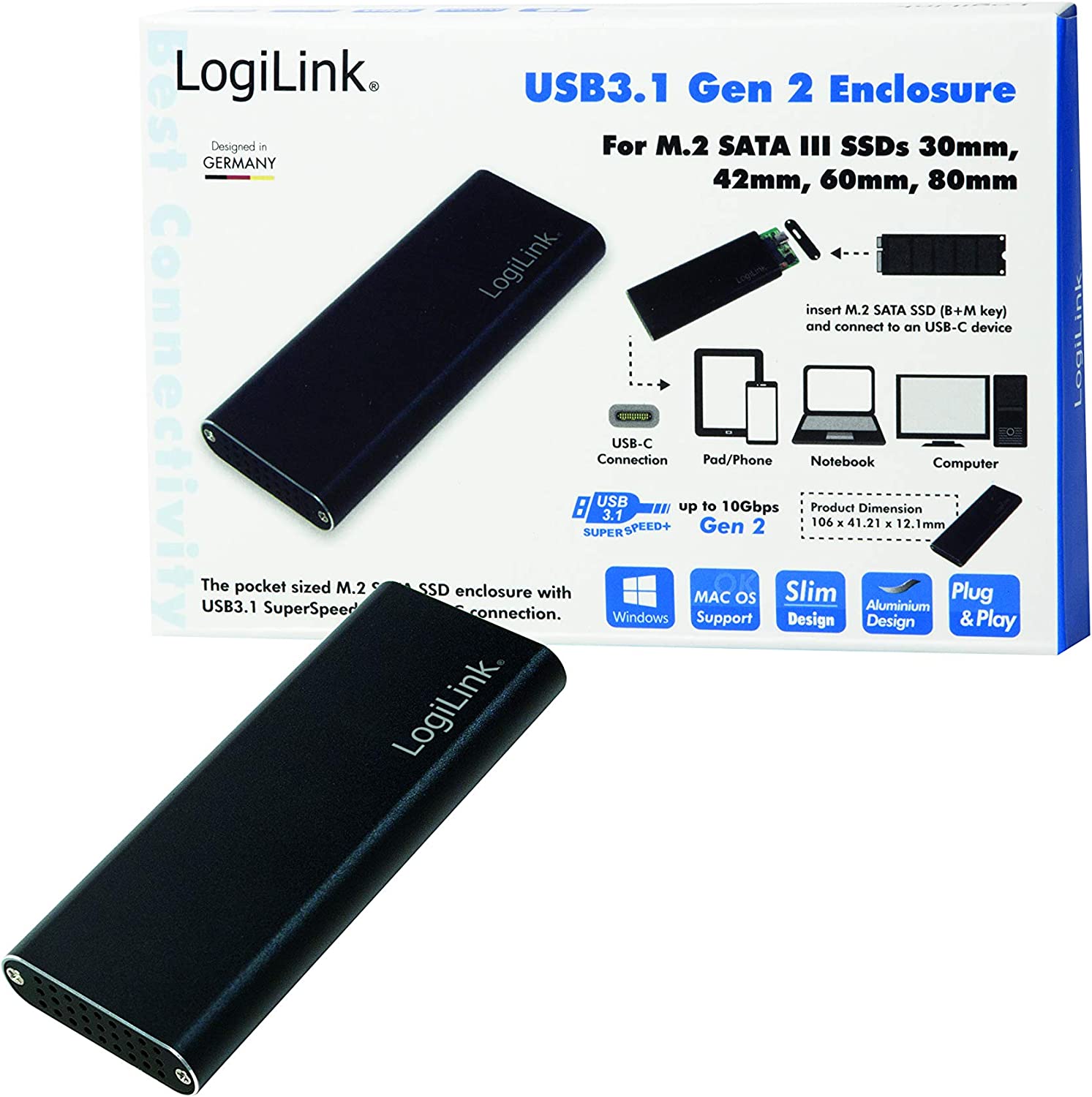 Box Esterno USB3.1 Gen 2 per SSD SATA M.2 - Logilink I-CASE USB31C-NGFF