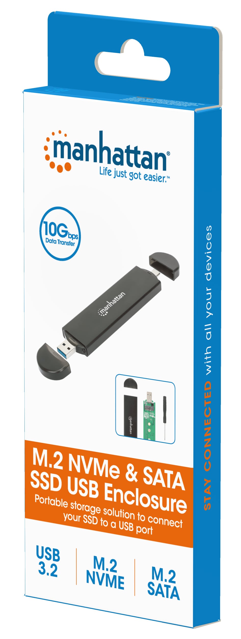 External USB SSD box M. 2 NVMe and SATA with USB-C and USB-A - Manhattan I-CASE USB 31 C-NGFFM 2