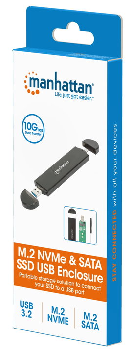 Box Esterno USB SSD M.2 NVMe e SATA Connessioni USB-C e USB A - Manhattan I-CASE USB31C-NGFFM2