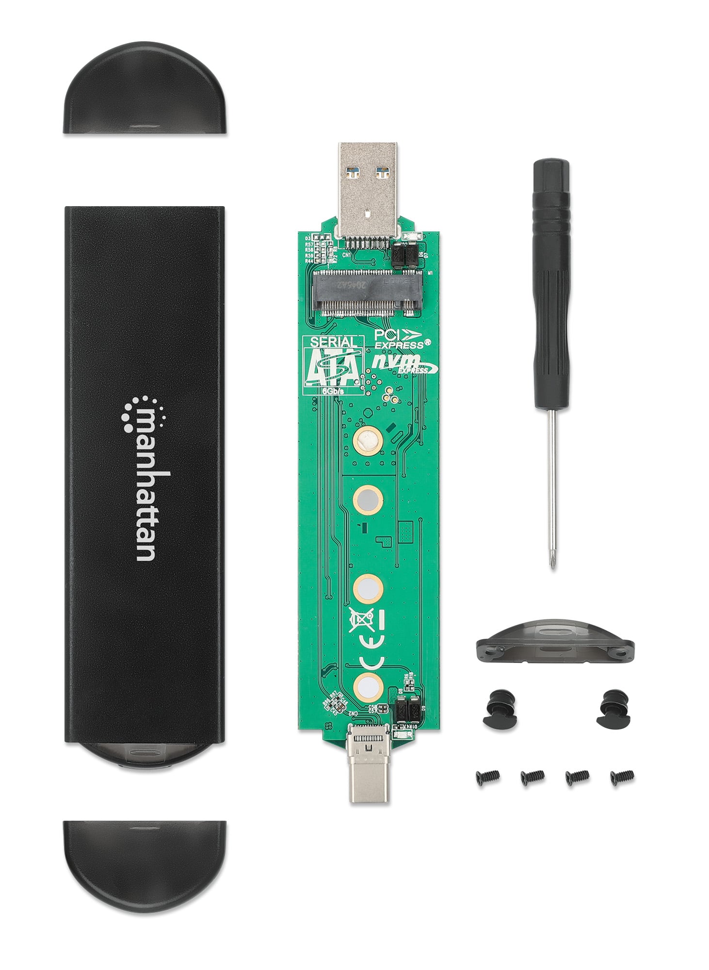 External USB SSD box M. 2 NVMe and SATA with USB-C and USB-A - Manhattan I-CASE USB 31 C-NGFFM 2