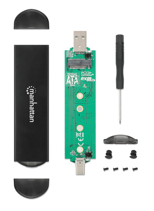 Box Esterno USB SSD M.2 NVMe e SATA Connessioni USB-C e USB A - Manhattan I-CASE USB31C-NGFFM2