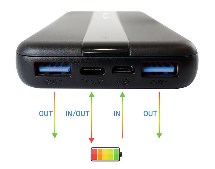 Power Bank 10000 mAh 20W USB-C 3 Output Ports with Cable - Techly I-CHARGE-1000020W
