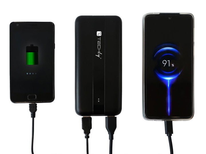 Power Bank 10000 mAh 20W USB-C 3 Output Ports with Cable - Techly I-CHARGE-1000020W