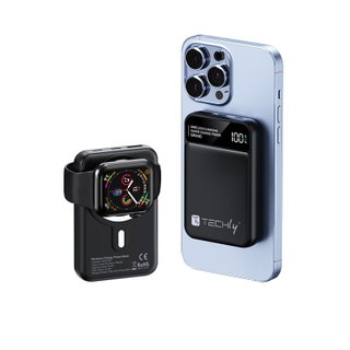 Wireless Magnetic Power Bank 3 in 1 with LED 10.000 mAh 22,5W Black - Techly I-CHARGE-10LCDBK
