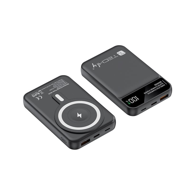 Power Bank Wireless Magnetic 3 in 1 with LED 10.000 mAh 22,5 W Black - Techly I-CHARGE- 10 LCDBK