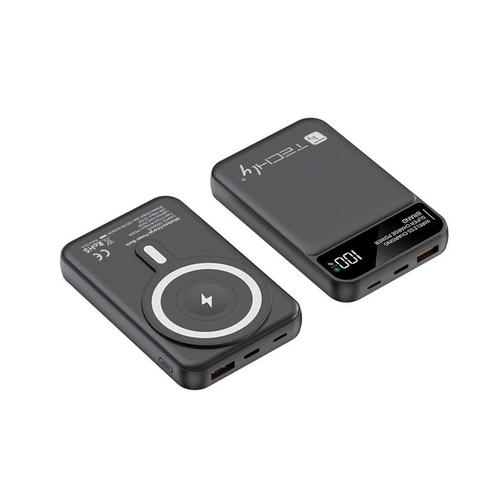 Wireless Magnetic Power Bank 3 in 1 with LED 10.000 mAh 22,5W Black - Techly I-CHARGE-10LCDBK