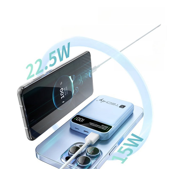 Wireless Magnetic Power Bank 3 in 1 with LED 10.000 mAh 22,5W Black - Techly I-CHARGE-10LCDBK