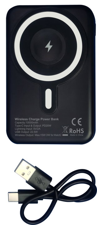 Wireless Magnetic Power Bank 3 in 1 with LED 10.000 mAh 22,5W Black - Techly I-CHARGE-10LCDBK