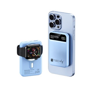 Wireless Magnetic Power Bank 3 in 1 with LED 10.000 mAh 22,5W Light Blue - Techly I-CHARGE-10LCDBL