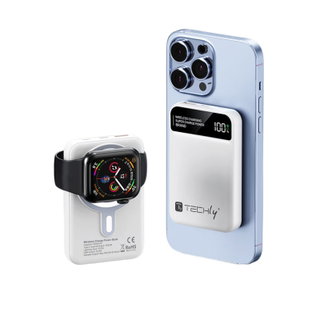 Wireless Magnetic Power Bank 3 in 1 with LED 10.000 mAh 22,5W White - Techly I-CHARGE-10LCDWH