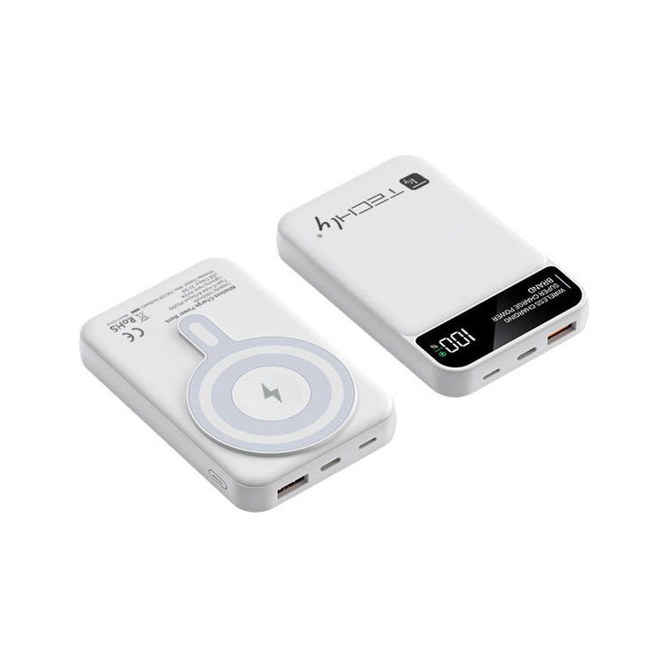 Wireless Magnetic Power Bank 3 in 1 with LED 10.000 mAh 22,5W White - Techly I-CHARGE-10LCDWH