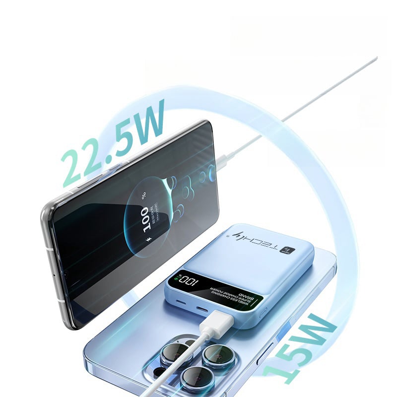 Power Bank Wireless Magnetic 3 in 1 with LED 10.000 mAh 22,5 W White - Techly I-CHARGE- 10 LCDWH