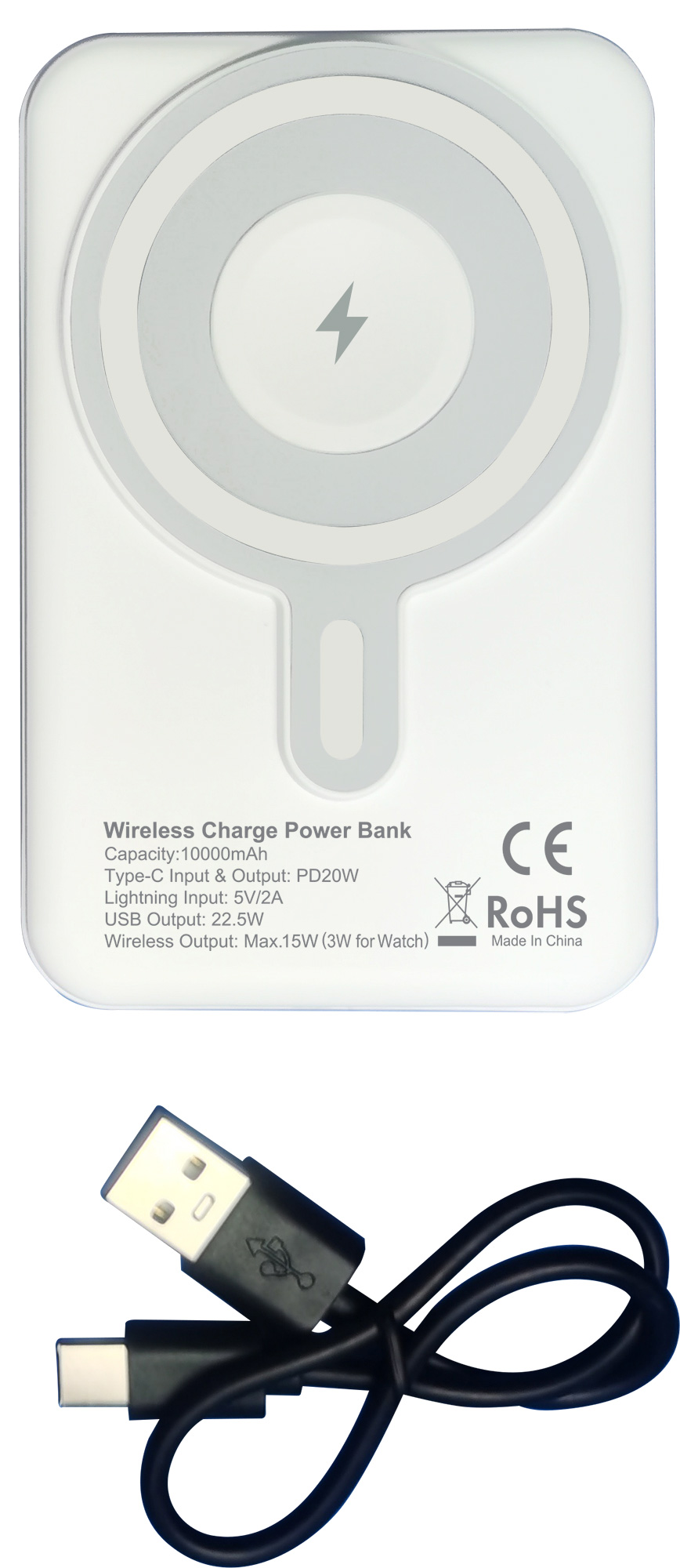 Power Bank Wireless Magnetic 3 in 1 with LED 10.000 mAh 22,5 W White - Techly I-CHARGE- 10 LCDWH