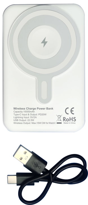 Wireless Magnetic Power Bank 3 in 1 with LED 10.000 mAh 22,5W White - Techly I-CHARGE-10LCDWH