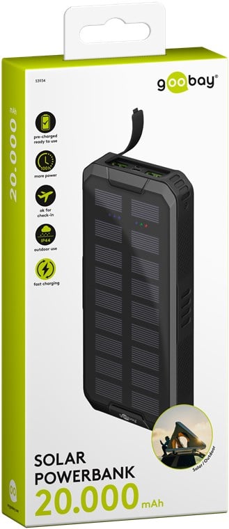 Caricabatterie a Ricarica Solare Rapida 20.000 mAh USB-C™ PD QC3.0 - Goobay I-CHARGE-SOL20000